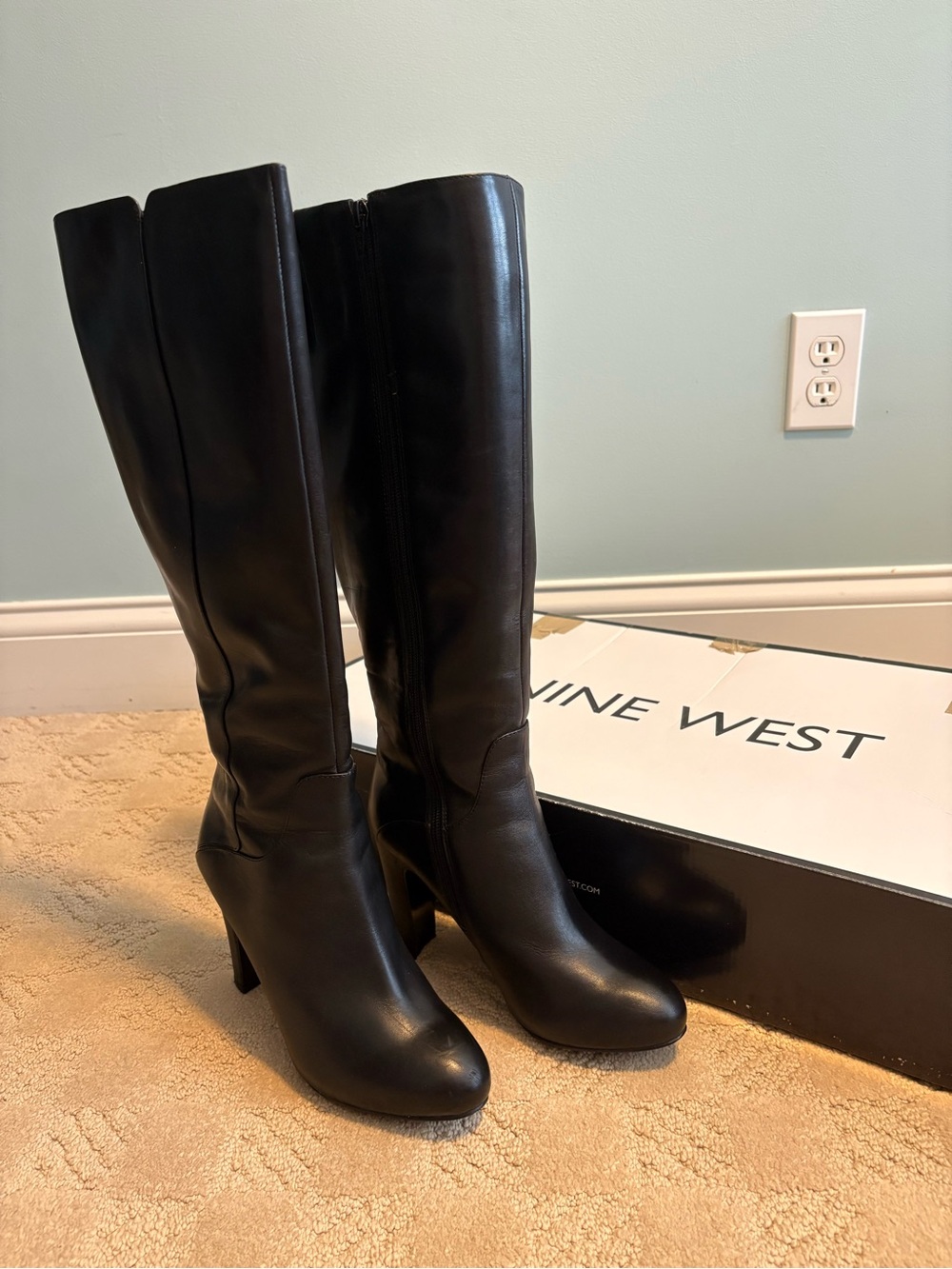Nine West Knee-High Leather Heeled Boots, womens 6.5